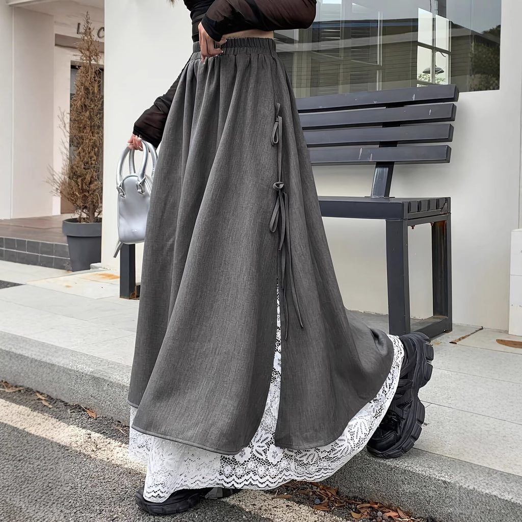 High-end Lace Midi Skirt For Spring And Autumn