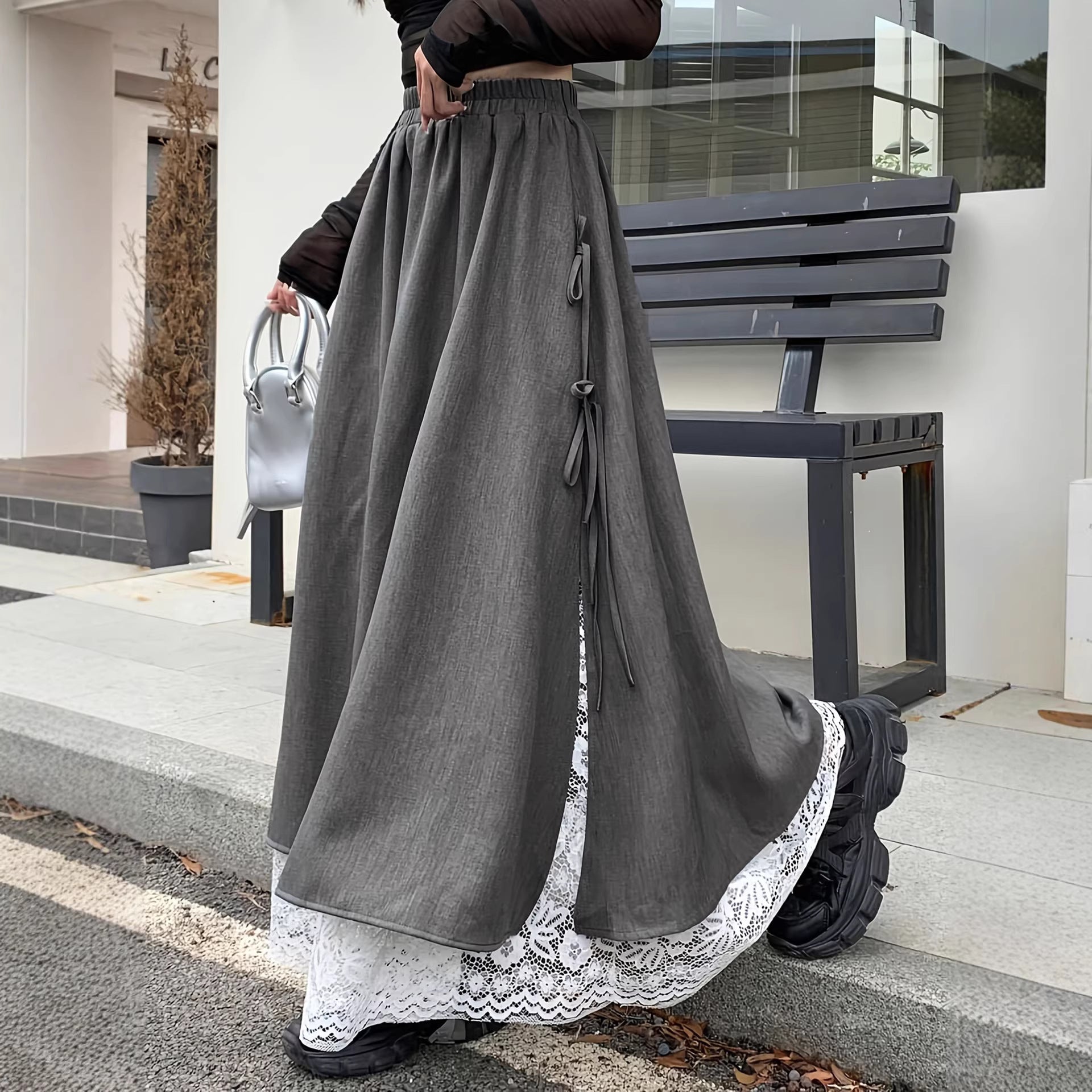 High-end Lace Midi Skirt For Spring And Autumn