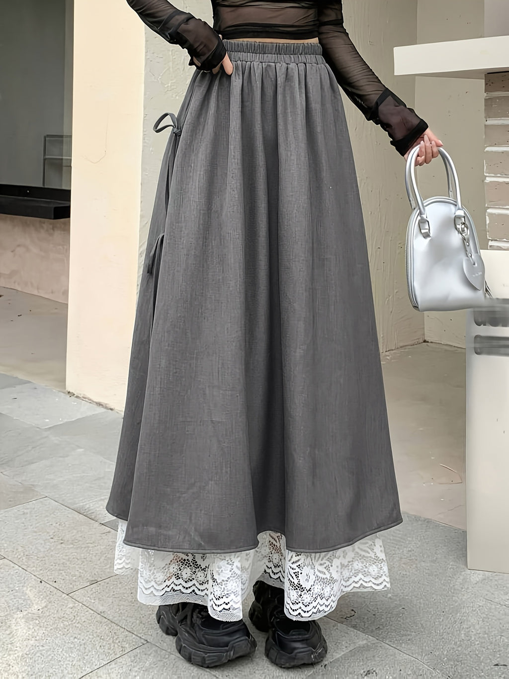 High-end Lace Midi Skirt For Spring And Autumn