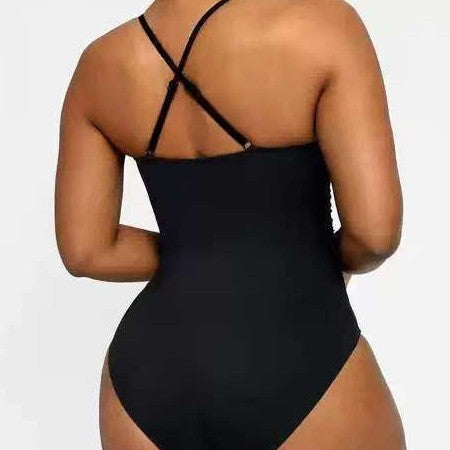 Solid Color Fashion Slim Fit Slimming One-piece Women's Double-shoulder Strap Swimsuit