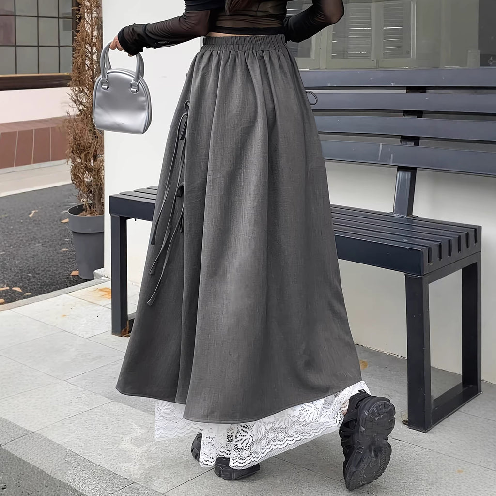High-end Lace Midi Skirt For Spring And Autumn
