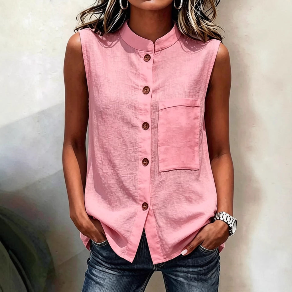 Fashionable Casual Solid-color Top With Buttoned Pockets