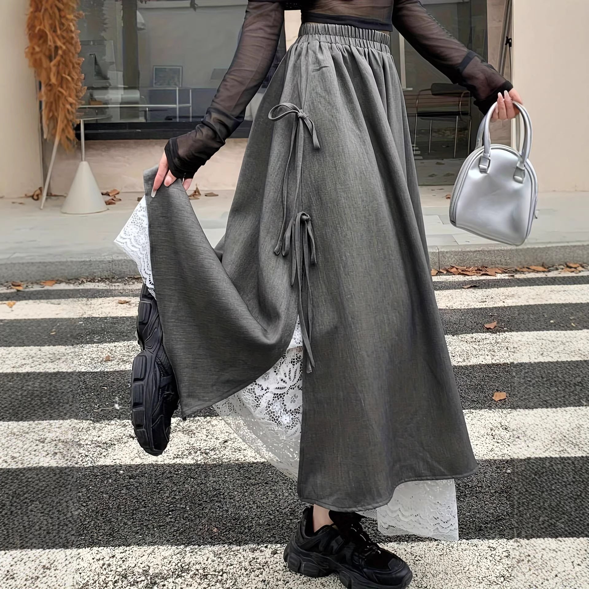 High-end Lace Midi Skirt For Spring And Autumn