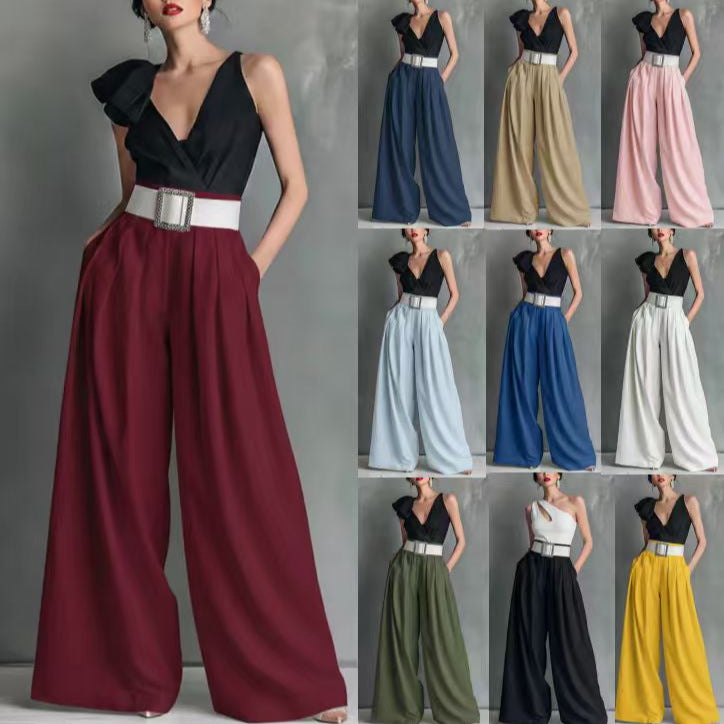 Fashionable Versatile High-waisted Loose-fitting Solid-color Casual Pants