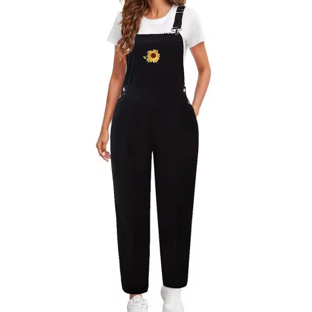 Sunflower Corduroy Suspender Pants European And American Style